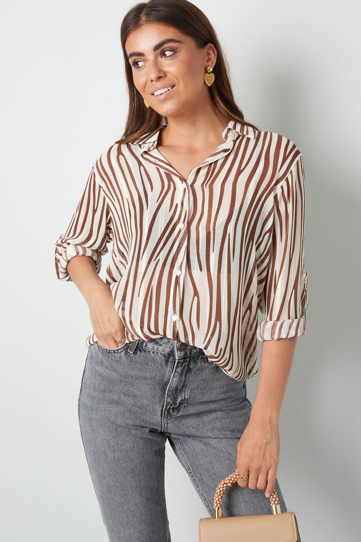 Blouse aesthetic print - brown/white h5 Picture4